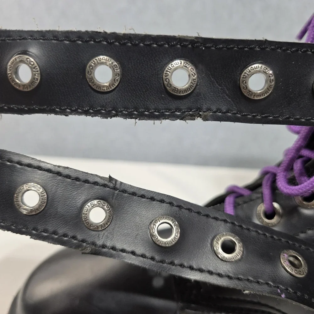Demonia Black Leather Combat Boots - Side Zip - US 9 mens